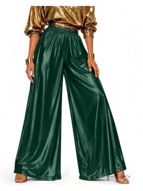 Wide Leg Palazzo Dance Pants High Waist Pull On Pockets